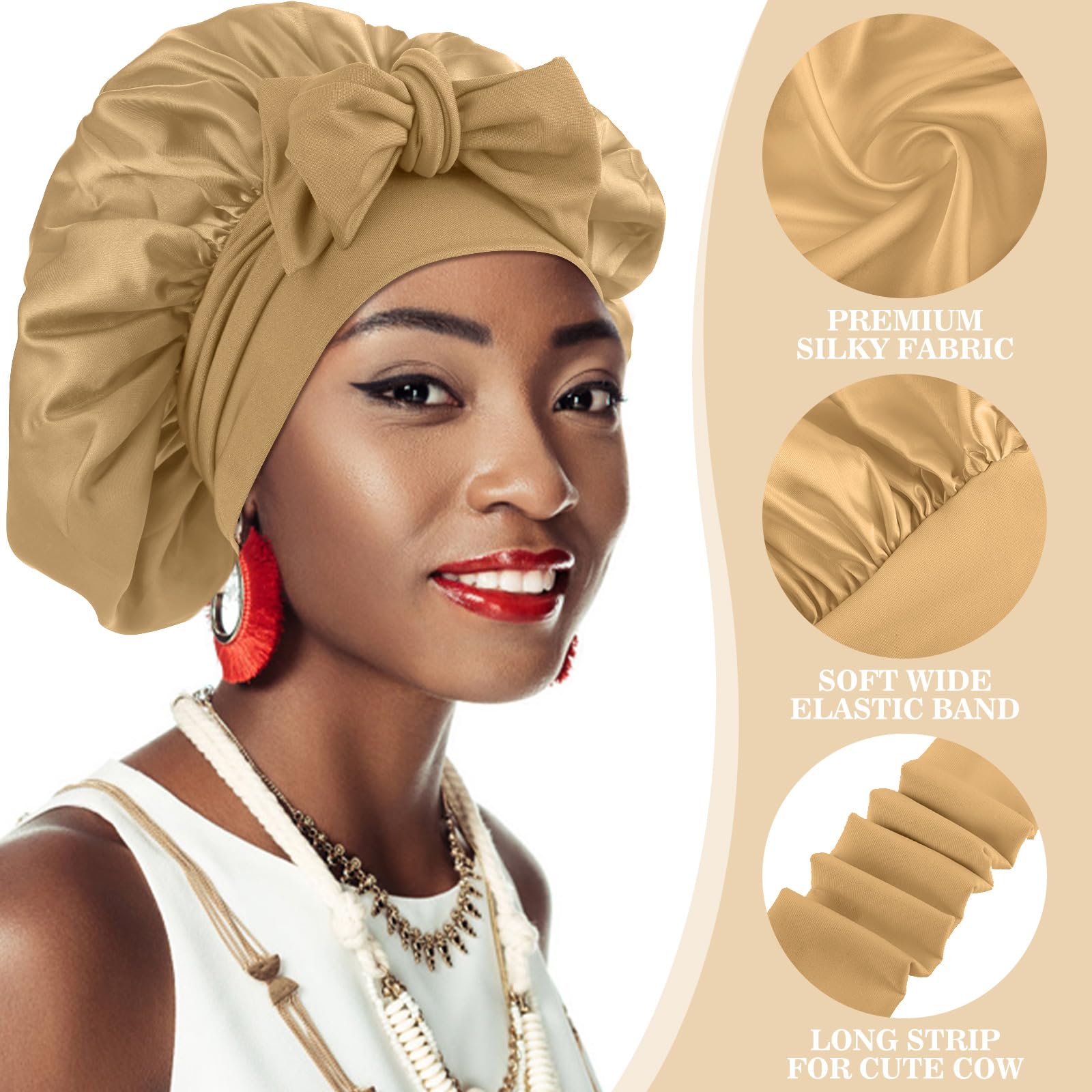 Abeillo Silk Sleep Bonnets for Women 1PC Adjustable Satin Night Sleeping Cap with Soft Elastic Band - Image 2