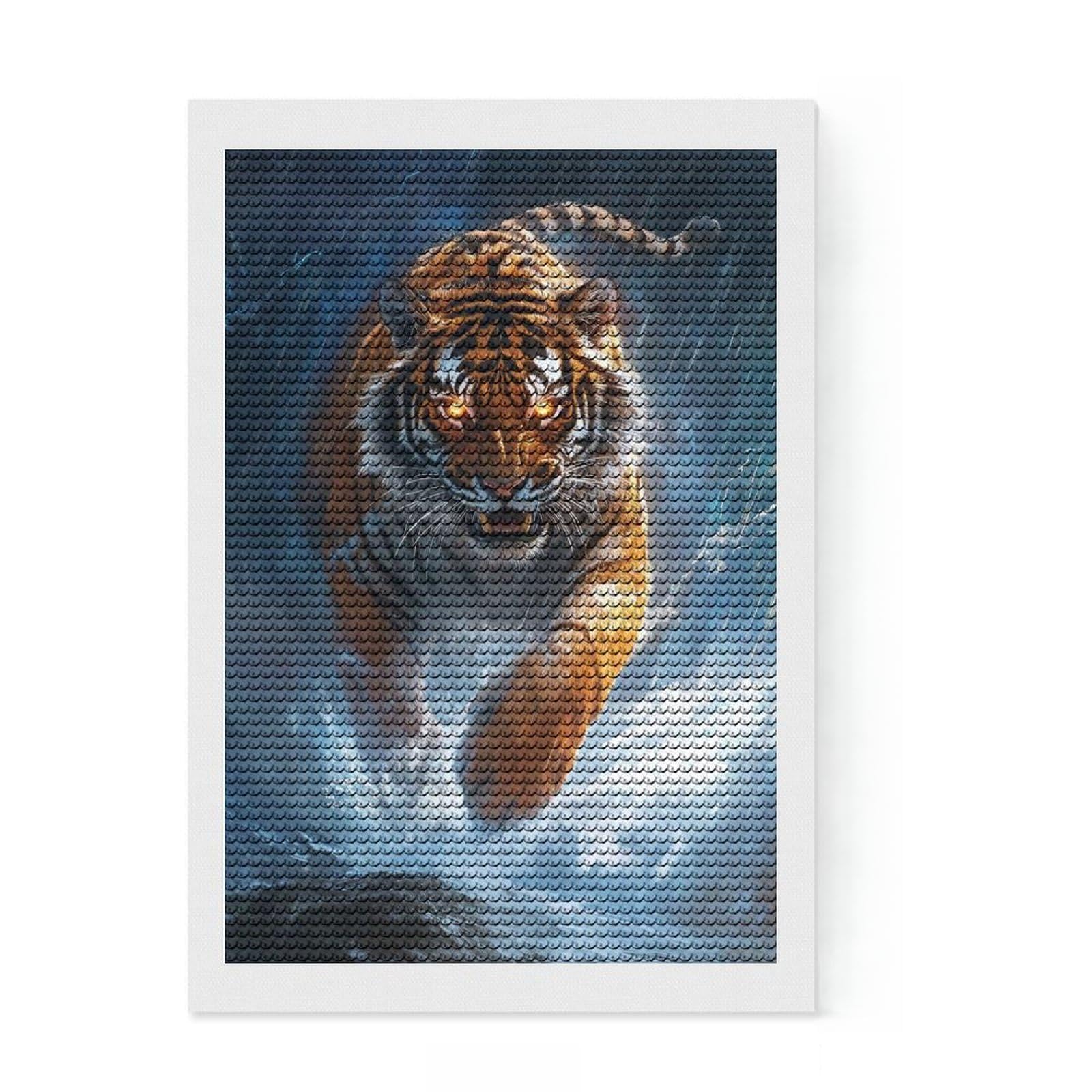 Junmoney Tiger in Storm Full Drill Diamond Painting Kit 8"x12", Modern Decor, for Women, Fun Craft Experience, Thoughtful Handmade Gift