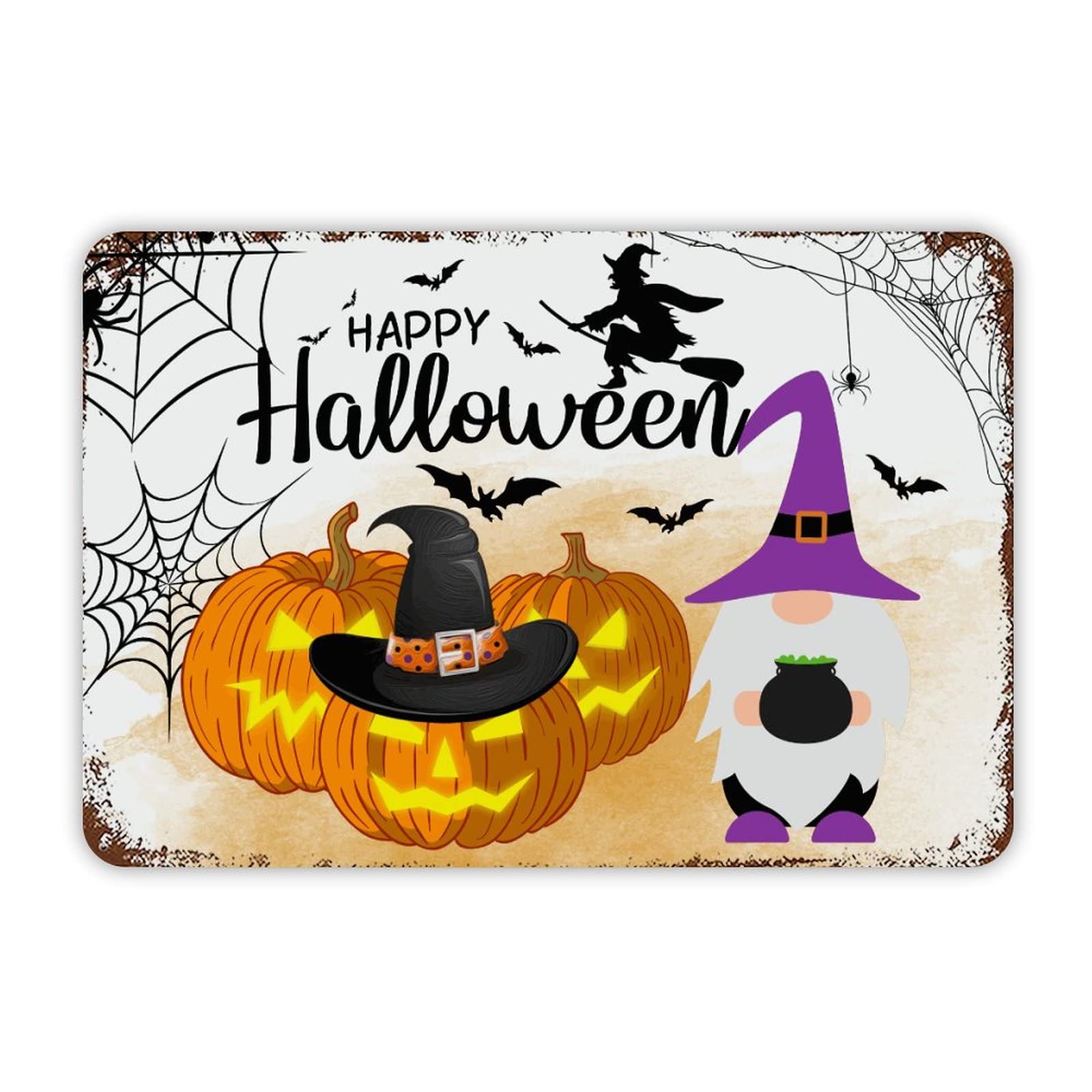 ENEDNATE Happy Halloween Gnome Pumpkins Vintage Man Cave Metal Sign 8x12 Inch Decorative Aluminum Tin Sign for Indoor Outdoor Kitchen Bar Restaurant Cafe Pub Wall Art Decor Hanging Poster