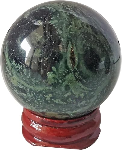 Bola de cristal curativo de jaspe kambaba de 1.575 in, decoración del hogar, esfera de adivinación Fengshui con soporte de madera