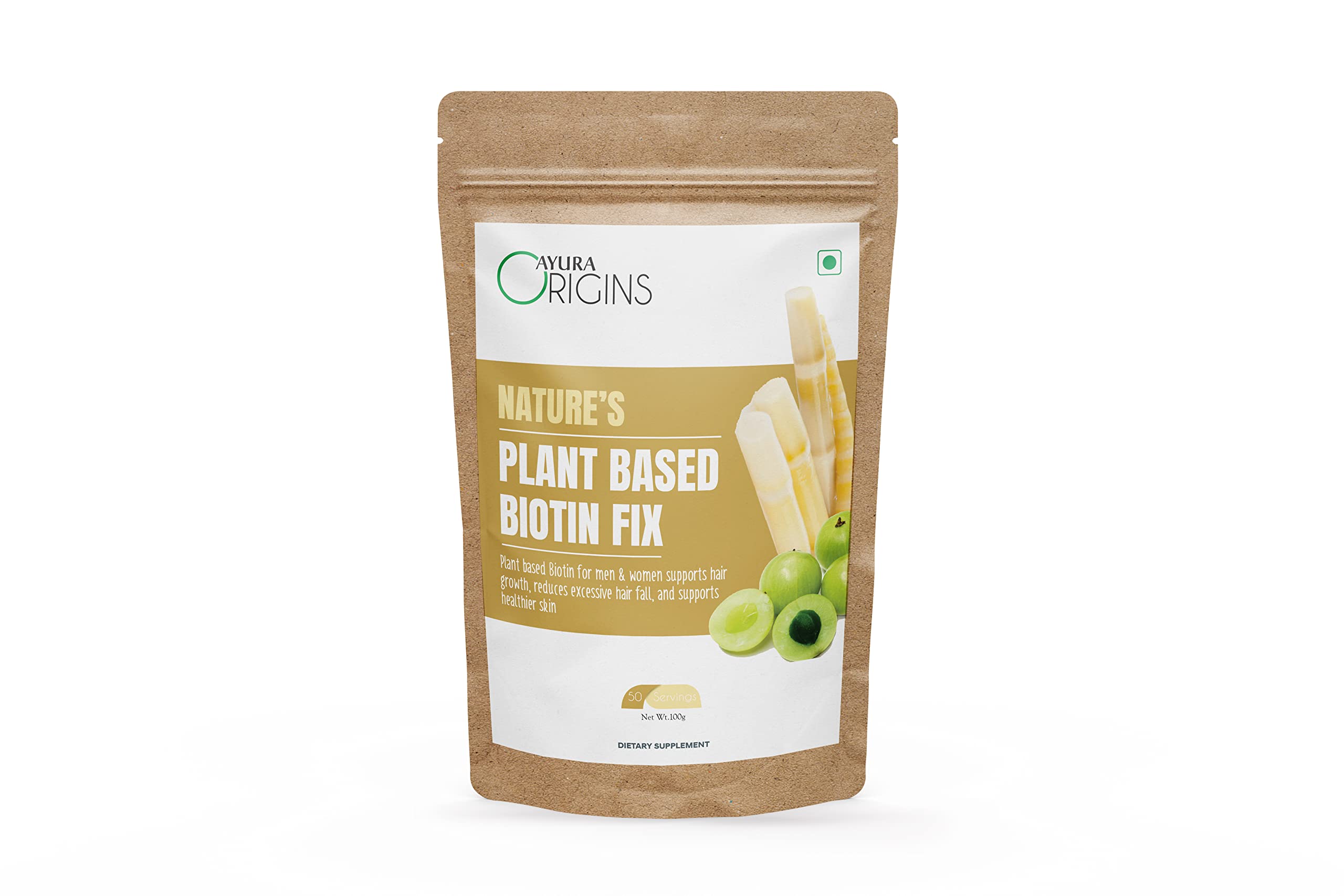 AYURA ORIGINS Nature's Plant Based Biotin Powder Fix Reduce Excessive Hairfall Promote Better Hair Health Vegetarian 100Gm 50 Servings