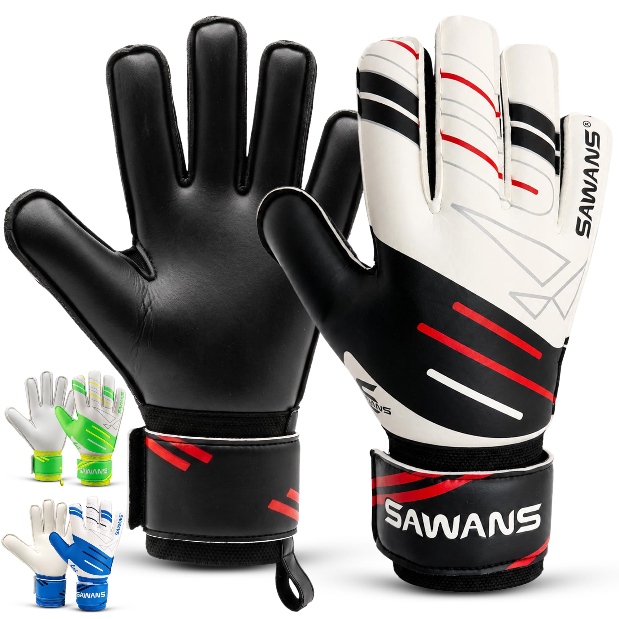 SAWANS Goalkeeper Gloves Kids Youth Adults | Professional Goalie Gloves With Finger Spine Protection, Latex Palm, Wrist Support | Training & Match Football Gloves