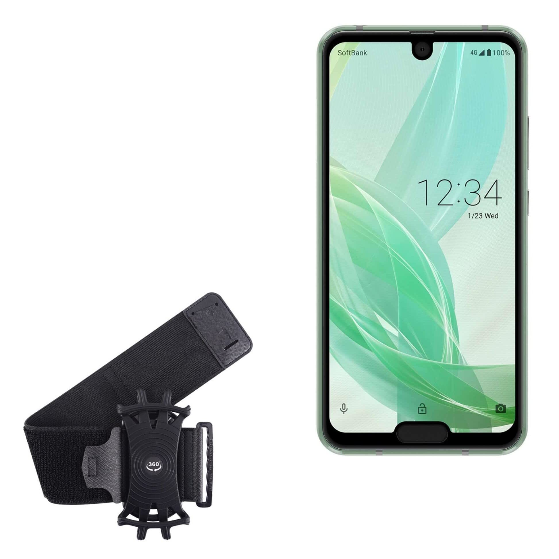 BoxWave Holster Compatible with Sharp Aquos R2 Compact - ActiveStretch Sport Armband, Adjustable Armband for Workout and Running - Jet Black