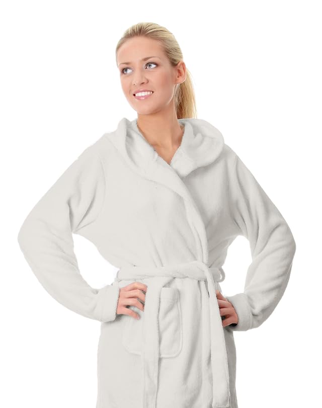 Plush Robe One Size Fits Most Soft Comfortable Warm Spa Lightweight Unisex Wrapped in Bow White
