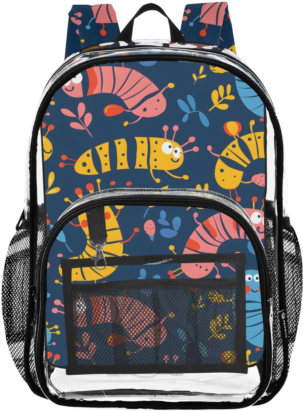 Cute Caterpillar Clear Backpack Heavy Duty See Through Transparent PVC BookBag for Kids Boy Girl Adult School Work