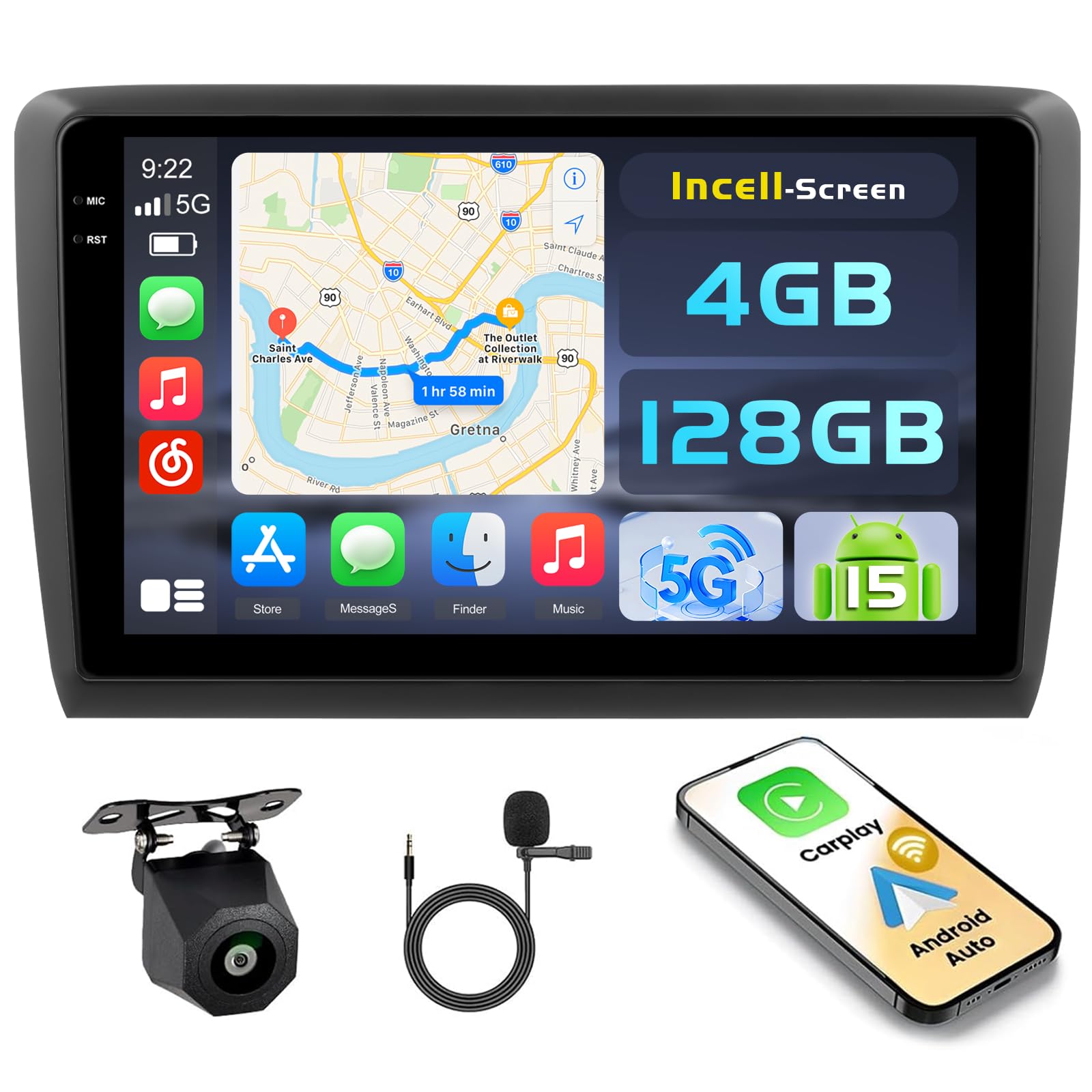 4G+128G Android 15 Radio Coche Seat Ibiza 2016-2017 9" CarPlay