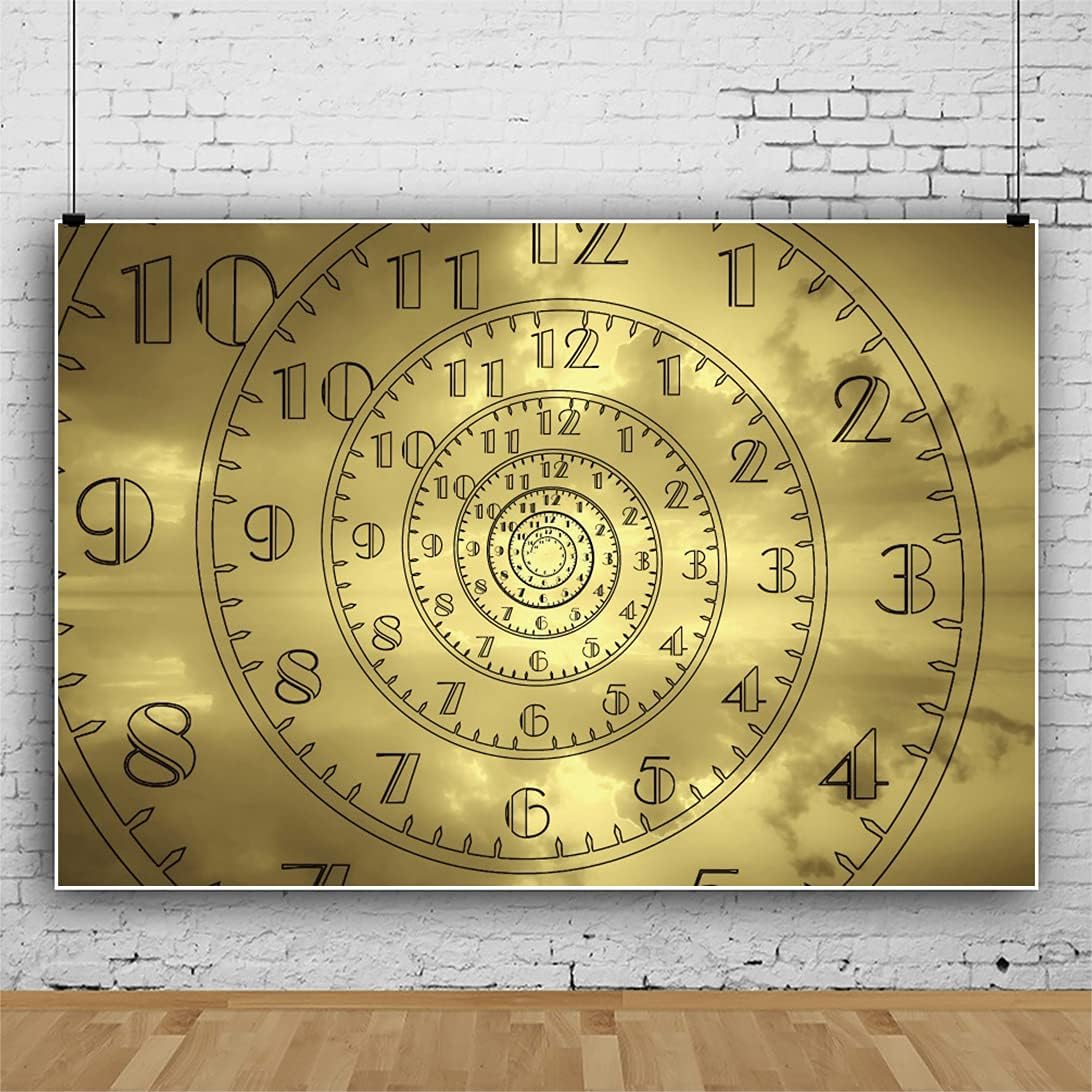 YongFoto 10x7ft Steampunk Theme Backdrop Twisted Clock Face Magic Repeat Surreal Spiral Clock Photography Background Nostalgia Style Novelty Artistic Design Party Decor Banner Photo Studio Props