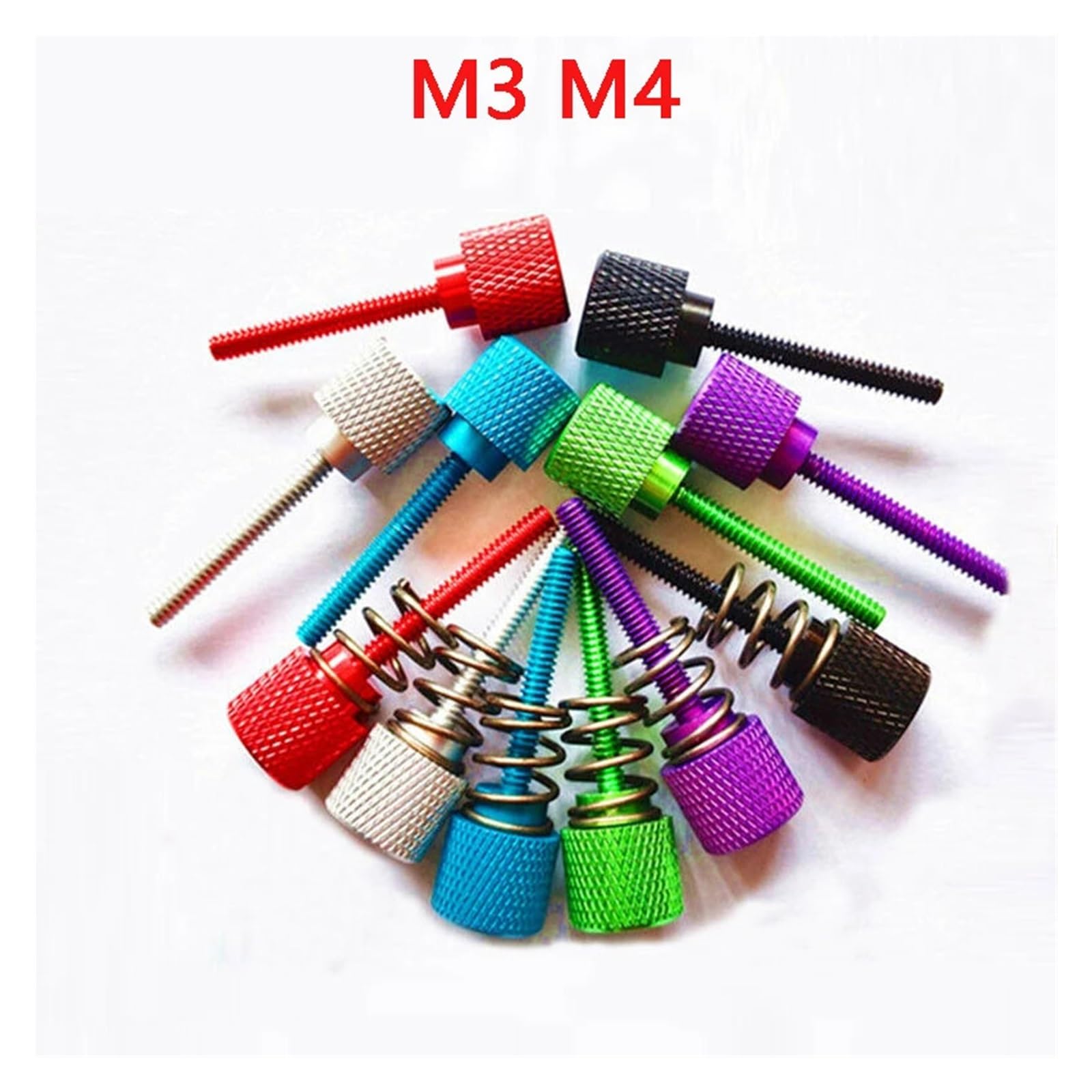 Viti ventola PC 2 pezzi M3 M4 antiscivolo a molla in alluminio Vite a mano zigrinata(Silver,With Spring M3)