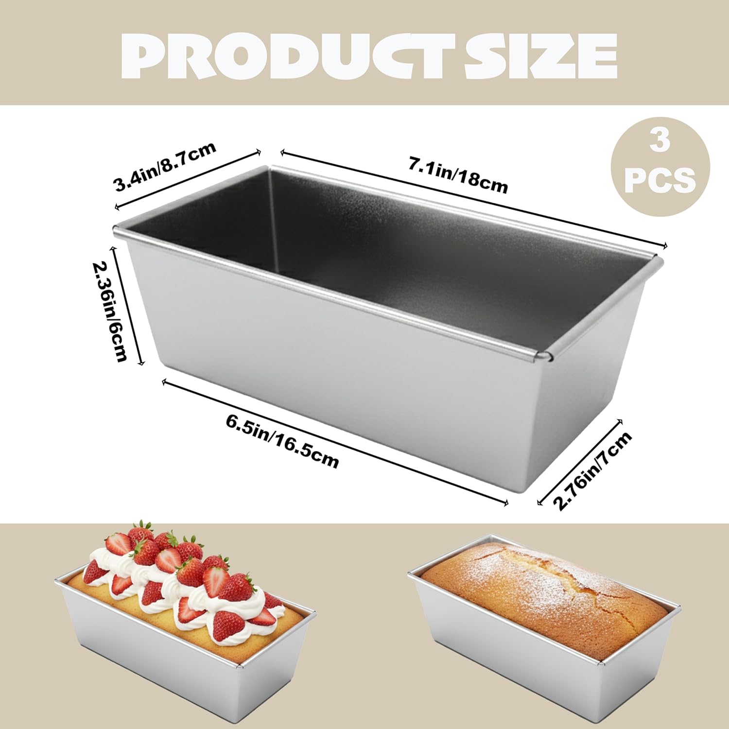 3 Pcs Nonstick Loaf Pans, 7.1 x 3.4 x 2.36 Inch Small Rectangle Baking Pans for Bread, Casseroles, and Vegetables, Stainless Steel Bakeware, Dishwasher Safe