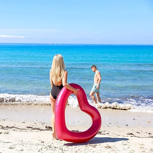Miniatura 6 de LOTELI - Flotadores de piscina con forma de corazón originales para adultos, más gruesos y fuertes, flotadores inflables grandes para fiestas,