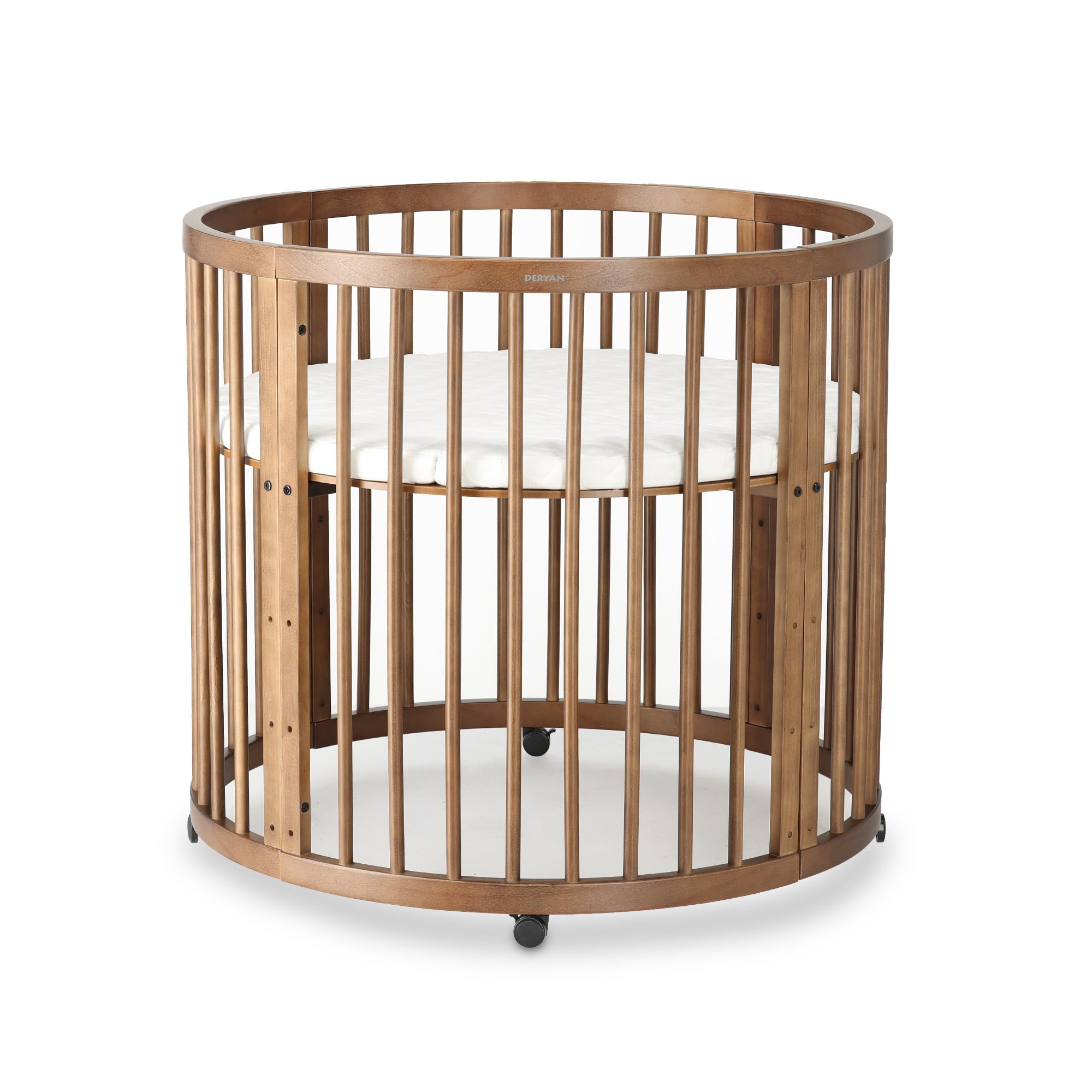 Deryan Willow Round Playpen – Wooden Baby Playpen – with Mattress – Warm Brown Baby Playpen – Safe Wooden Indoor Play Area – Warm Brown