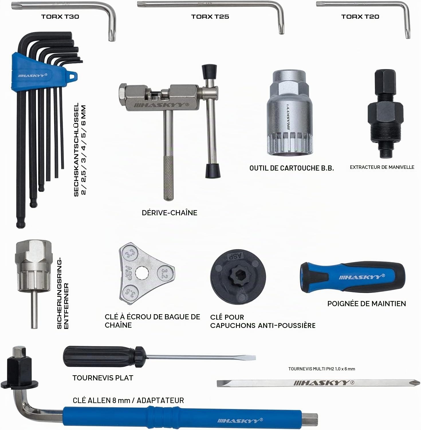 HASKYY Kit de Réparation pour Vélo Boîte à Outils Professionnel VTT MTB 50 Pièces