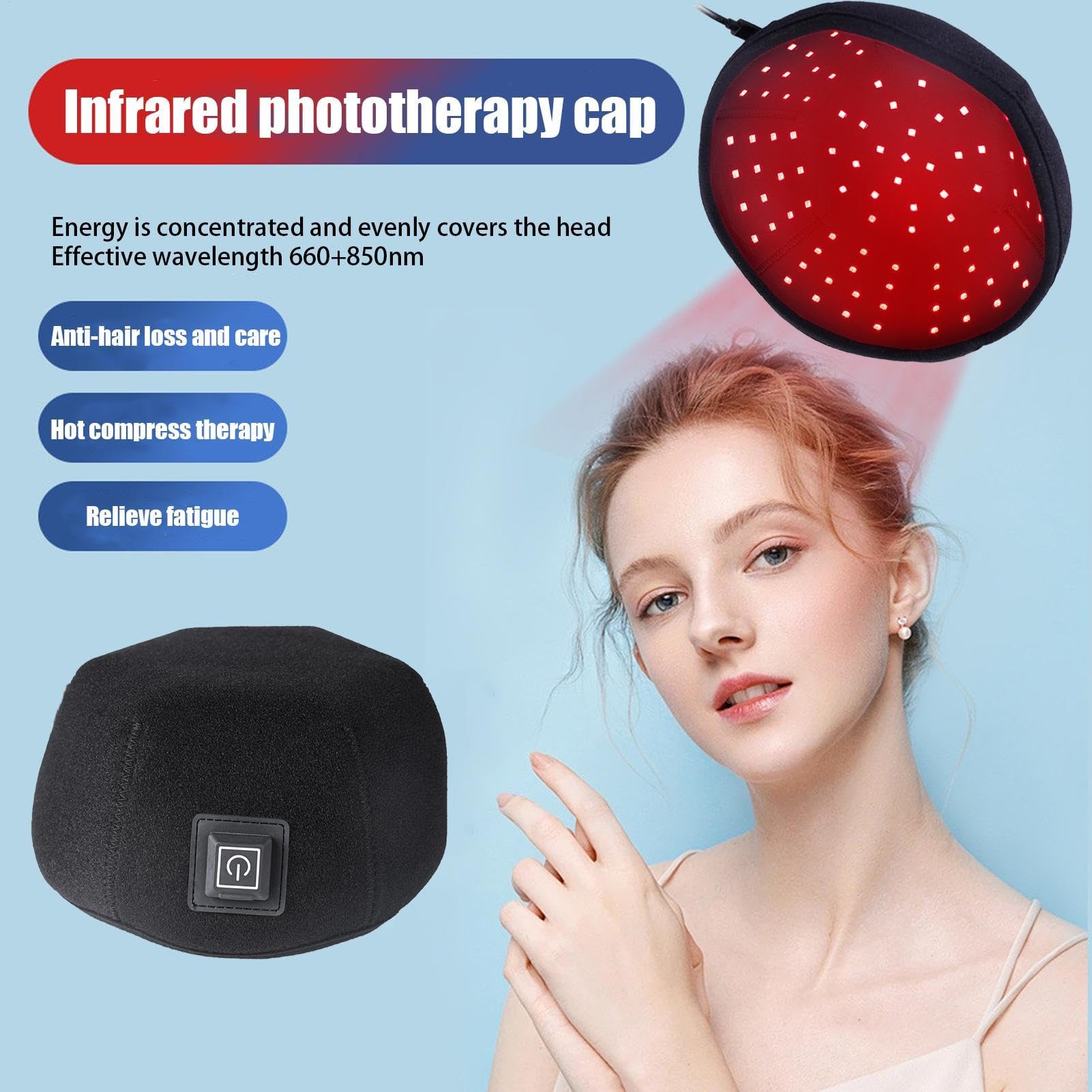 Cuffia per la ricrescita dei capelli, dispositivo LED a infrarossi per prevenzione 'alopecia, 7,87 x 3,94 pollici luce rossa X diradamento, design unisex, efficace, ripristino dei capelli X Growth