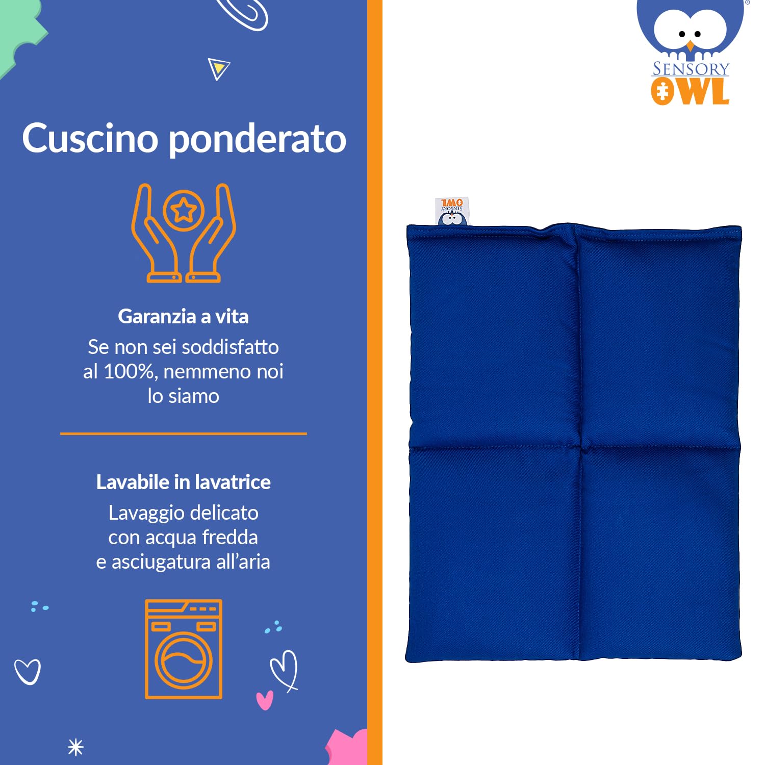 Cuscino Ponderato per Ginocchia Cuscino con Peso Sensoriale Terapeutico in Cotone Sollievo dallo Stress 30 x 40 cm 2 kg Blu