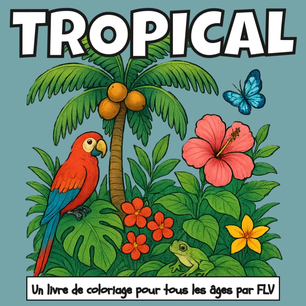 TROPICAL: Un LIVRE DE COLORIAGE pour tout âge. détente, soulagement du stress et créativité — idéal pour la pleine conscience avec de grandes pages et illustrations FLV