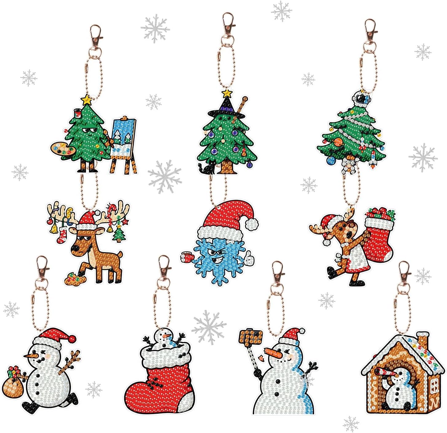 DOOHALO 10 PCS Diamond Art Christmas Ornaments Cute Small Diamond Paintings Art Key Chain Double Side DIY Hang Painting Kits for Adults (Cute A)