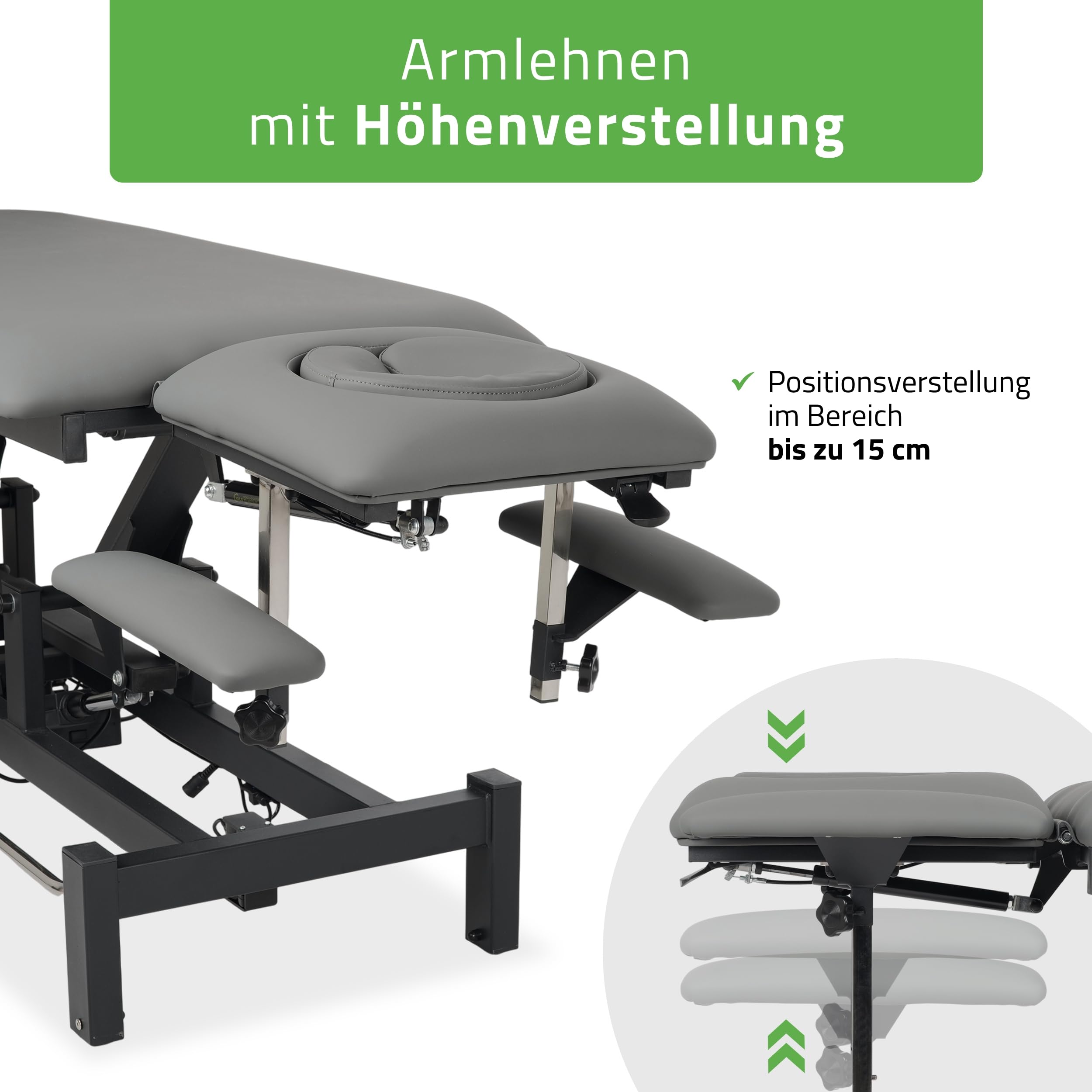 HABYS Massageliege Elektrisch mit 4-Segmente, 192x68cm, Grau, Fortis 4Ergo | mit Steuerrahmen, Kosmetikliege Elektrisch bis zu 200 kg, Massagebank für Therapieliege mit Fernbedienung, ERGO-Kissen