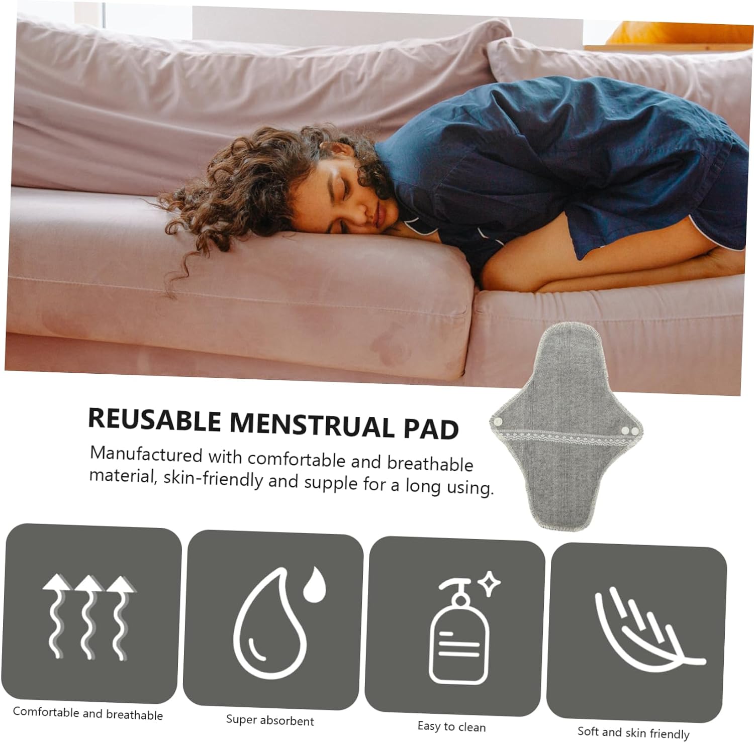 3pcs Washable Cotton Menstrual Pad Reusable Towel Soft Breathable Design for Travel Prevents Leakage Random Colors