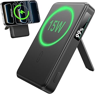 ESR for MagSafe Power Bank, Kickstand 10,000mAh MagSafe Portable Charger,15W Fast Battery Pack with LED Display, 27W USB-C MagSlim Charger with Cable for iPhone 17/16/15/14/13/12,Black