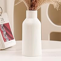 Hanaomaoyi Bohemian White Ceramic Vase for Pampas Grass - Modern Farmhouse Mantel, Bookshelf, Living Room Decor (7in Tall)