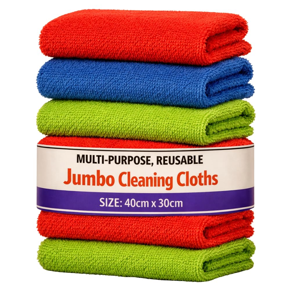 Jumbo Microfibre Washcloths Towel Pack of 24, Highly Absorbent and Super Soft, Microfibre Cleaning Cloths Lint Free Cloths for Multi-Purpose Wash Cloths for Kitchen, Car Care, Windows Size: 40x30cm
