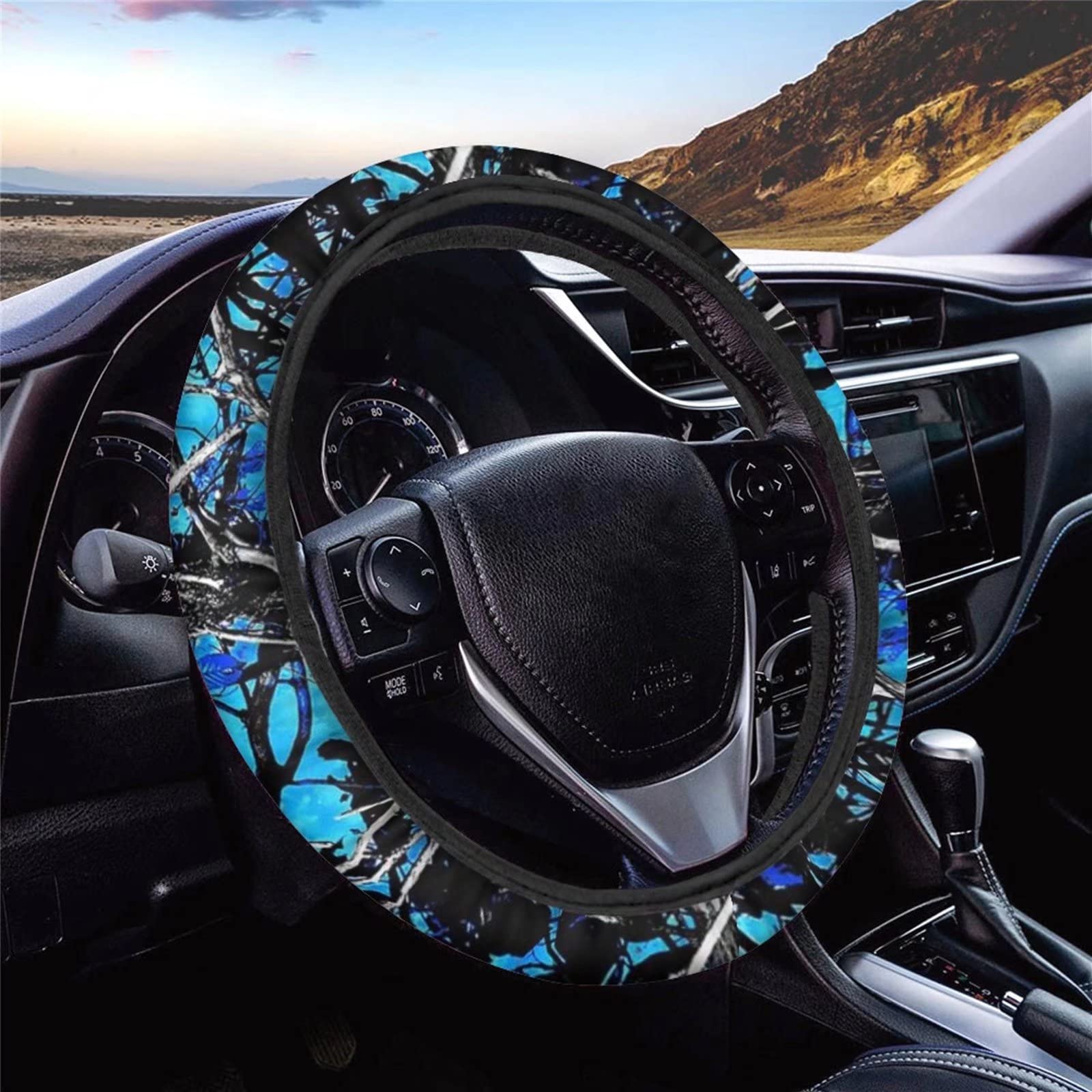 UZZUHI Forest Camo Steering Wheel Cover for Women Anti Slip Soft Neoprene Steering Wheel Covers Cloth Universal 14inch-15inch Steering Cover Vehicle Accessory,Blue