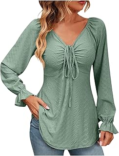 Camiseta de manga larga con cuello en V para mujer, color sólido, corte holgado, informal, invierno, alto brillo para mujer, Y2K 2025