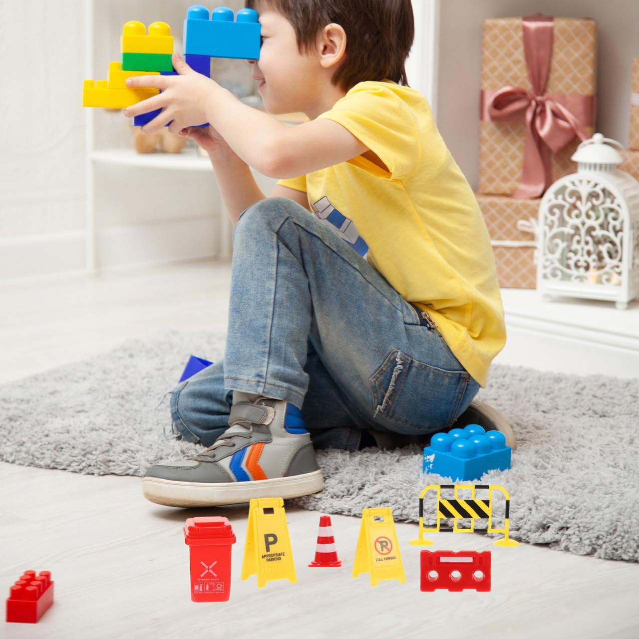 BESPORTBLE Traffic Signs Play for Boy Girl Includes Road Cones Barriers Warning Signs Trash Bins Cognitive Traffic Learning Toys for Boys and Girls for Pretend Play and Safe Road Awareness - Image 2
