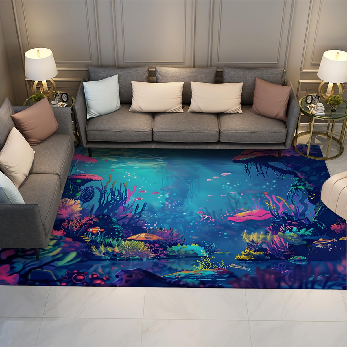 Tapis de descente lit poisson 80x150 grand tapis intérieur salon monde sous-marin