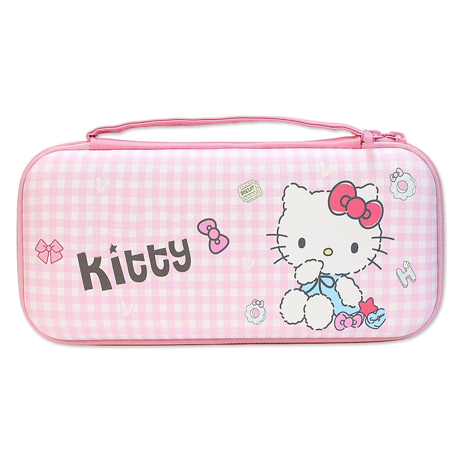 PERFECTSIGHT Switch Carrying Case for Nintendo Switch OLED, Cute Portable Travel Switch OLED Carry Case Inner Protective Storage Bag for NS Console & Accessories (Pink Grid)