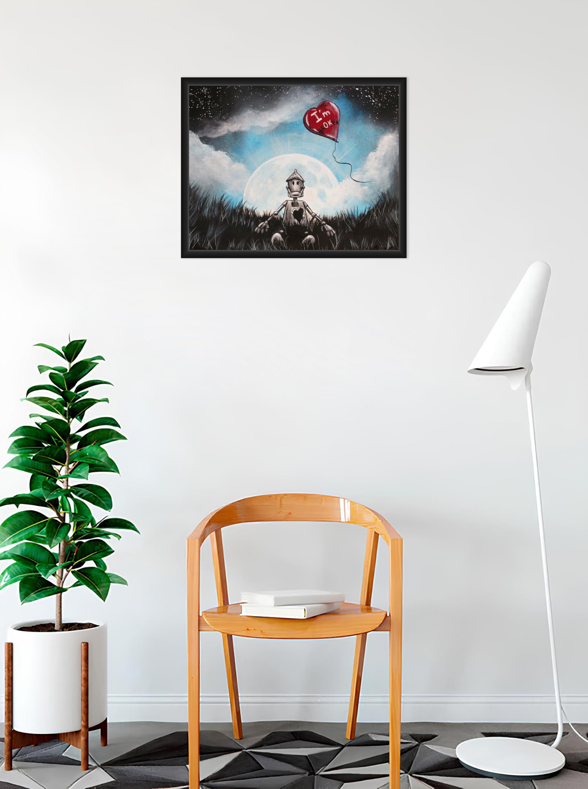 BUY ART FOR LESS Offiziell lizenziertes Tin Man I'm Br'OK'en Original-Kunstwerk von Ed Capeau – gerahmtes Kunstposter – 45,7 x 61 cm – Holzrahmen mit Plexiglas – fertig zum Aufhängen