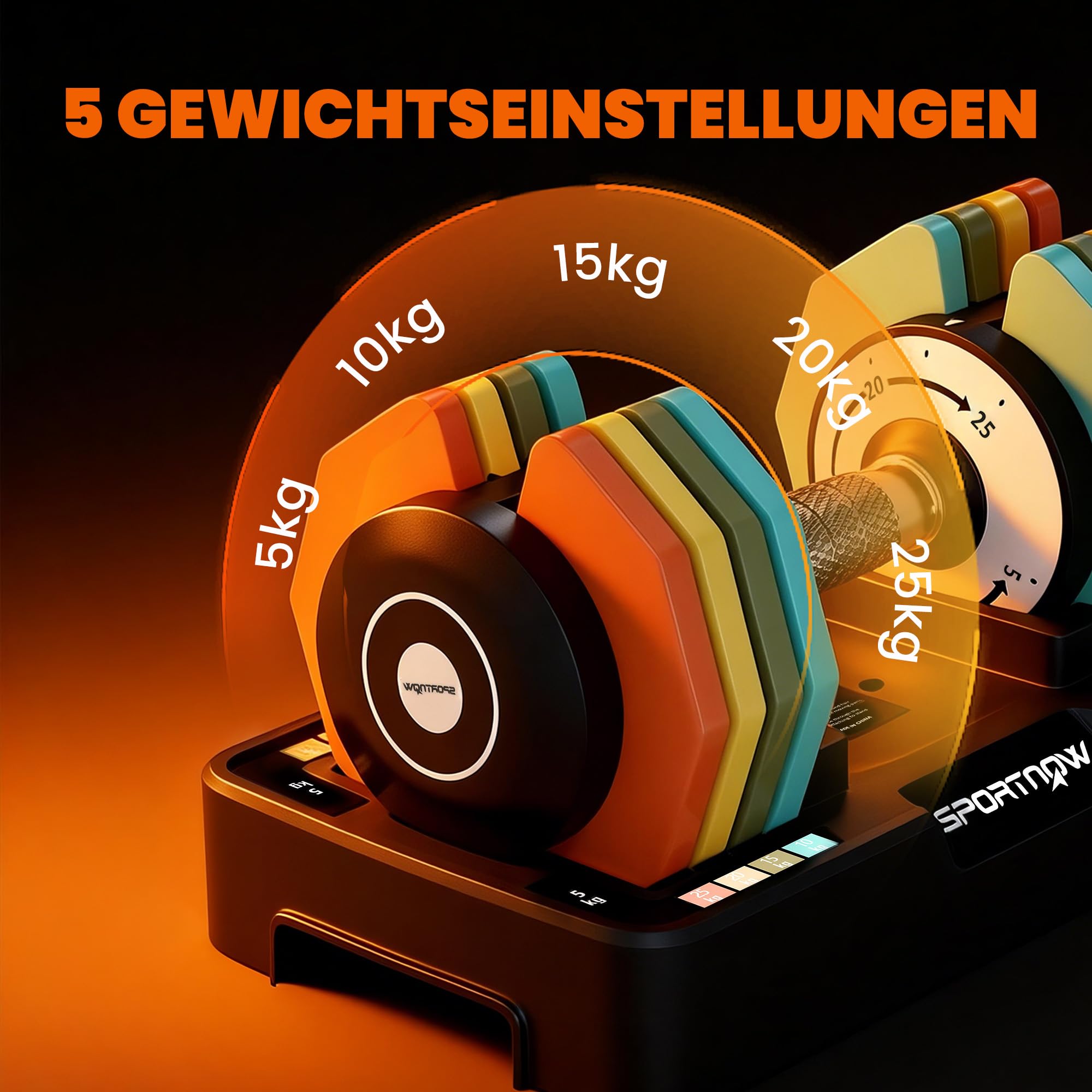 SPORTNOW Regulowane hantle 5-25 kg z półką, antypoślizgowy uchwyt, szybka regulacja, oszczędność miejsca, zestaw krótkich hantli do domu, studia fitness