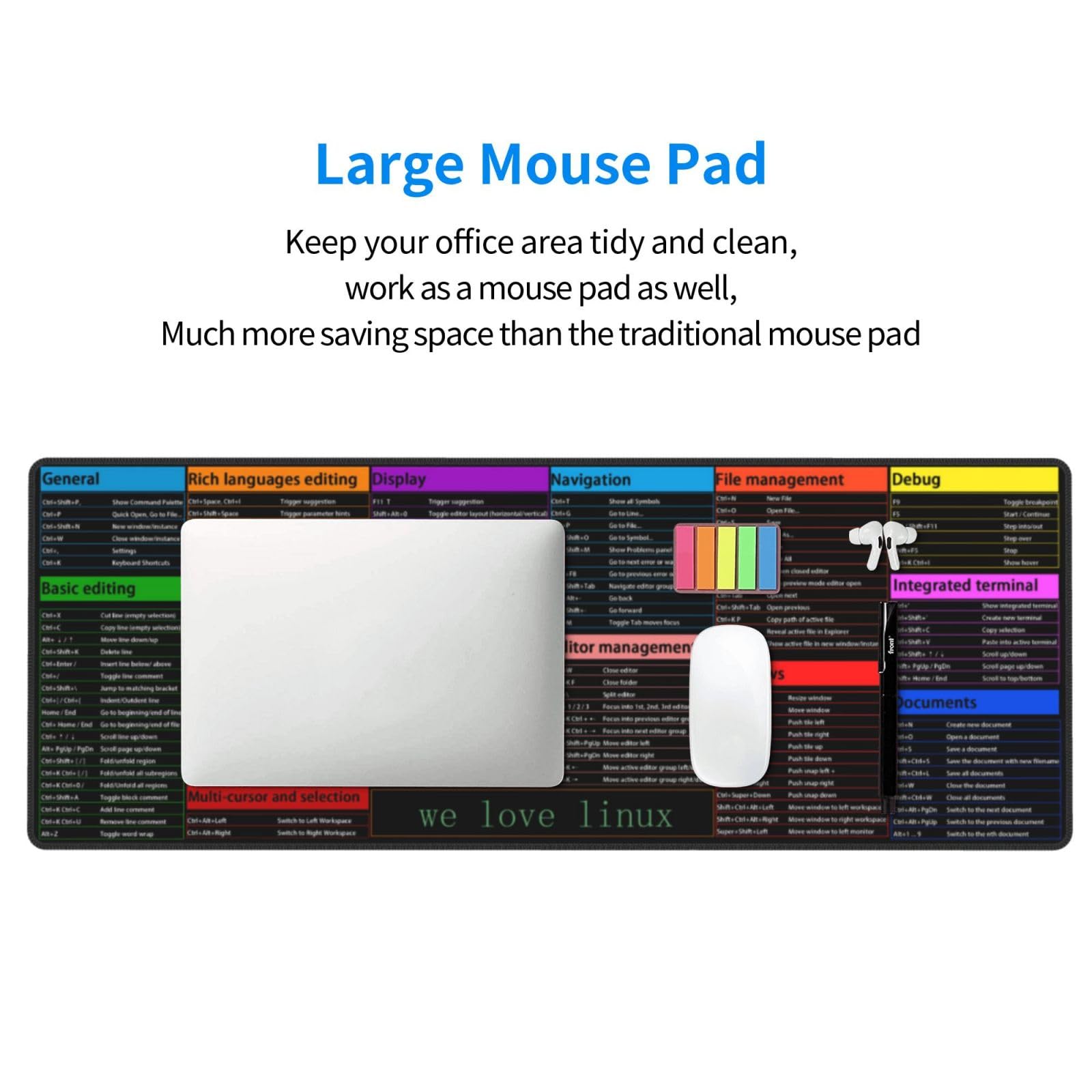 Linux Commands Line Programmer Programming Cybersecurity Hacker Atajos Teclas Atajos Hoja de Trucos Teclado Gaming Mouse Pad Mousepad Escritorio Alfombrilla de Escritorio Enorme Suela de Goma
