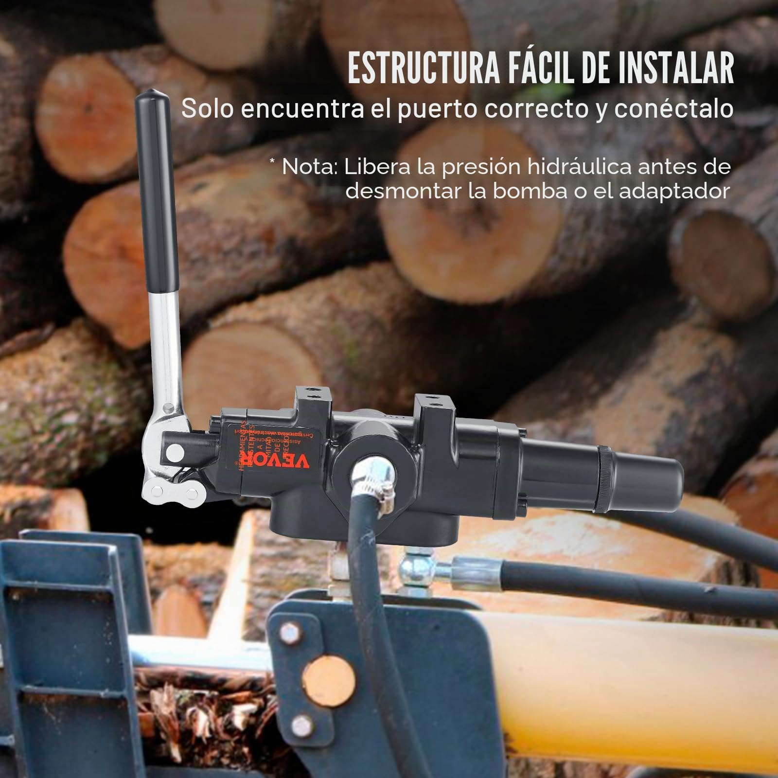 VEVOR Válvula Hidráulica Divisora de Troncos 1 Carrete Válvula de Control Direccional Hidráulica de Flujo de 95 L/Min Válvula de Carga Hidráulica de 3626 PSI para Tractores Pequeños Cargadores