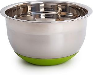 Luciano Housewares Stainless Steel Non-Slip Silicone Bottom Gourmet Mixing Bowl, 7 x 7 inches, Lime Green