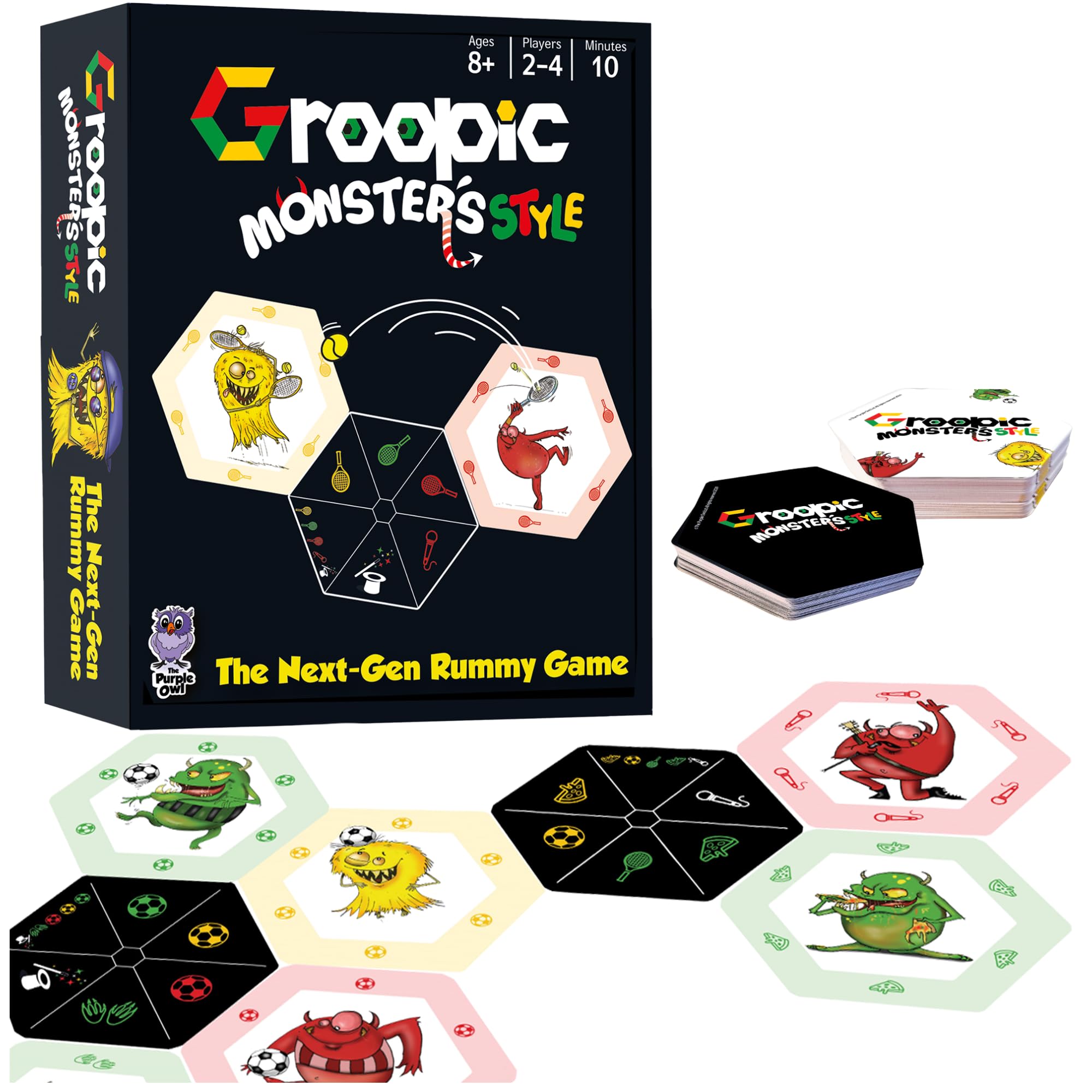 Groopic Monster's Style - A Fun Twist on The Beloved Rummy Game. Board Games for Family Night, Card Games for Kids 8-12 & Families, Innovative Rummy Card Game Set, Tile Games for Families, Ages 8+