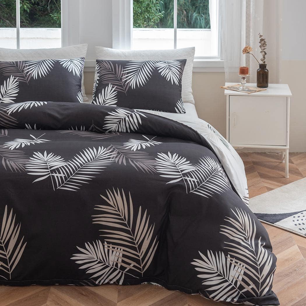 Duvet Cover Queen, 3 Piece Black White Bedding Duvet Cover Set, Palm