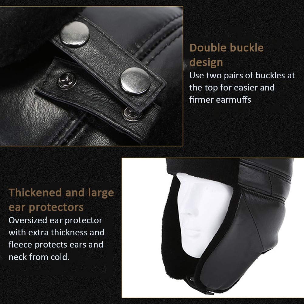 G&F The Elderly Leather Lei Feng czapka z daszkiem ze skóry bydlęcej podwójna klamra z ochroną uszu zima