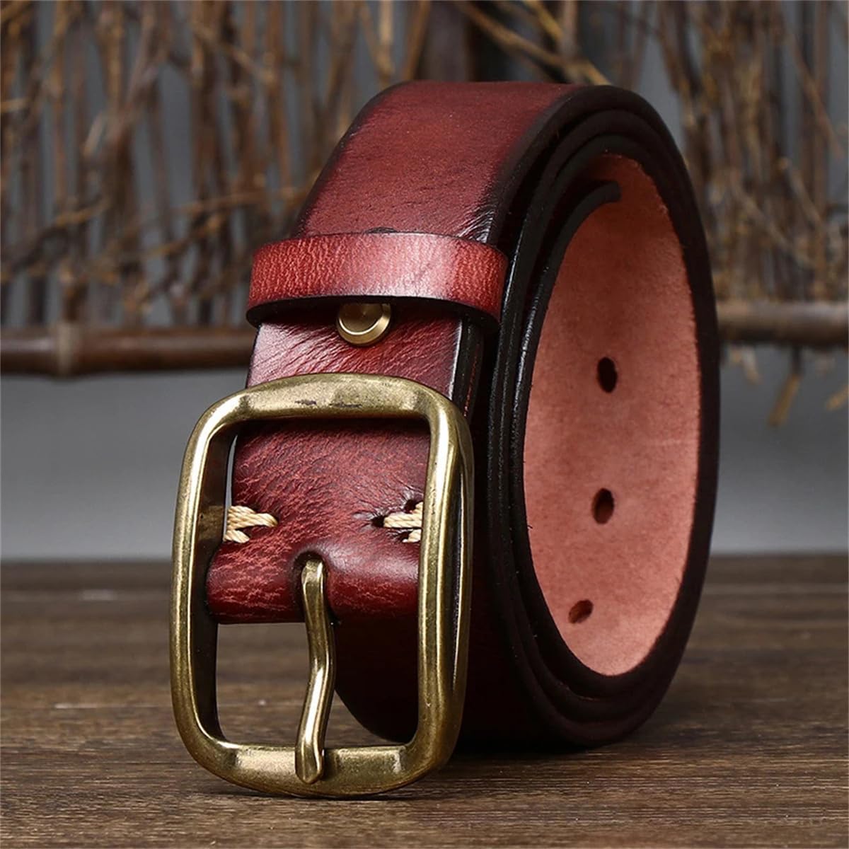 3,8 Cm Dicker Rindsledergürtel Aus Echtem Leder Mit Kupferschnalle, Lässiger Jeansgürtel Für Herren, Luxuriöser Retro-Gurt