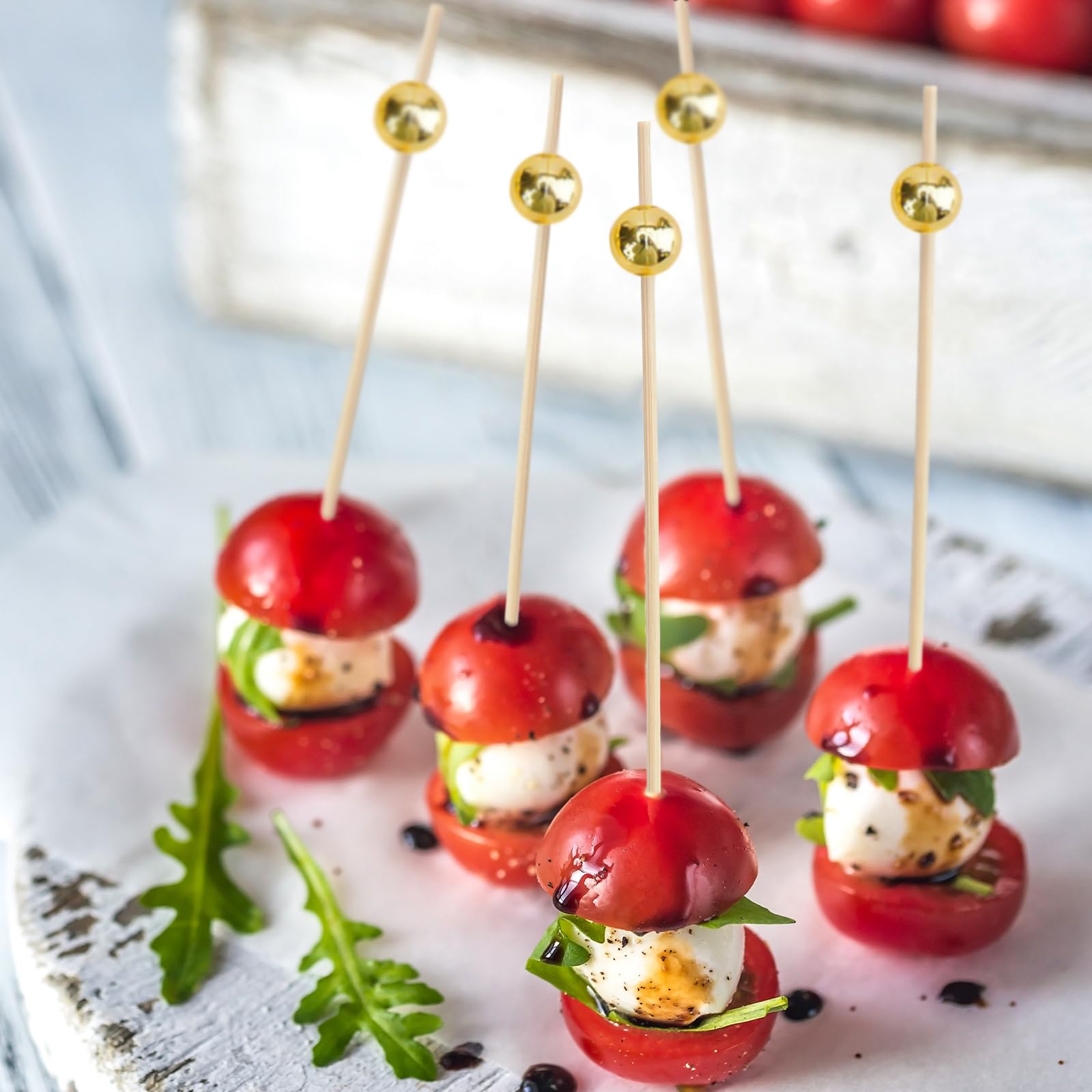 1000 palillos de cóctel elegantes para aperitivos, palillos de cóctel de bambú de 4.7 pulgadas, pinchos de aperitivos para bebidas, frutas, embutidos, fiesta de comida de boda, dorado