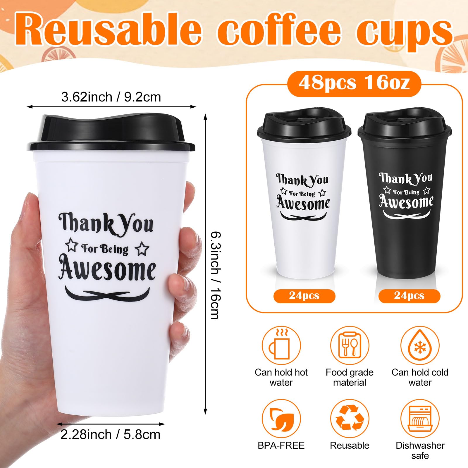 Suclain 48 tazze di ringraziamento per i dipendenti, tazze da caffè in plastica da 473,6 ml, con coperchio, con scritta "Thank You for Being Awesome", regalo per il personale di Natale, collega e