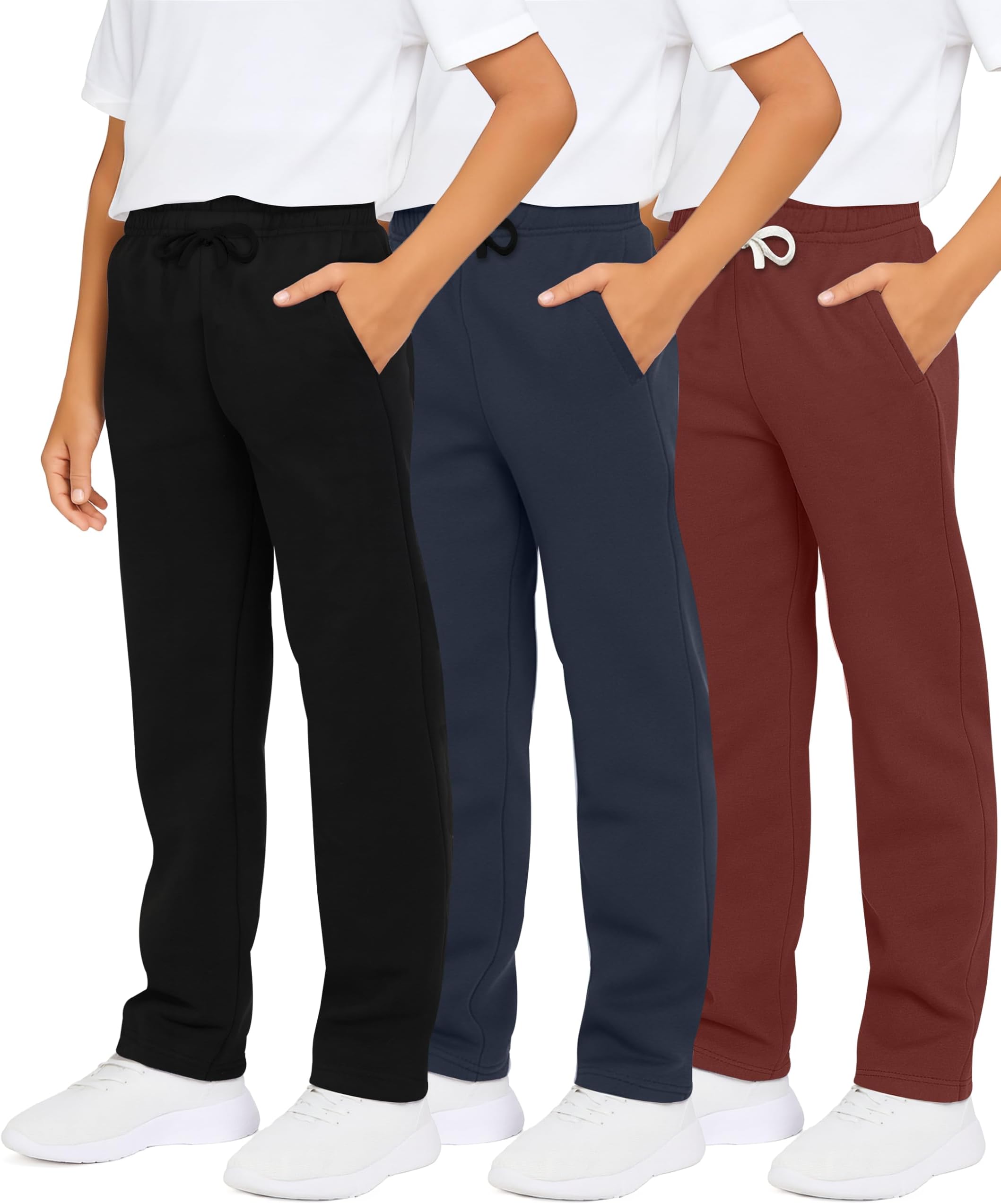 3 Pack: Boys' Tech Fleece Open Bottom Sweatpants with Pockets (Size 6-24)