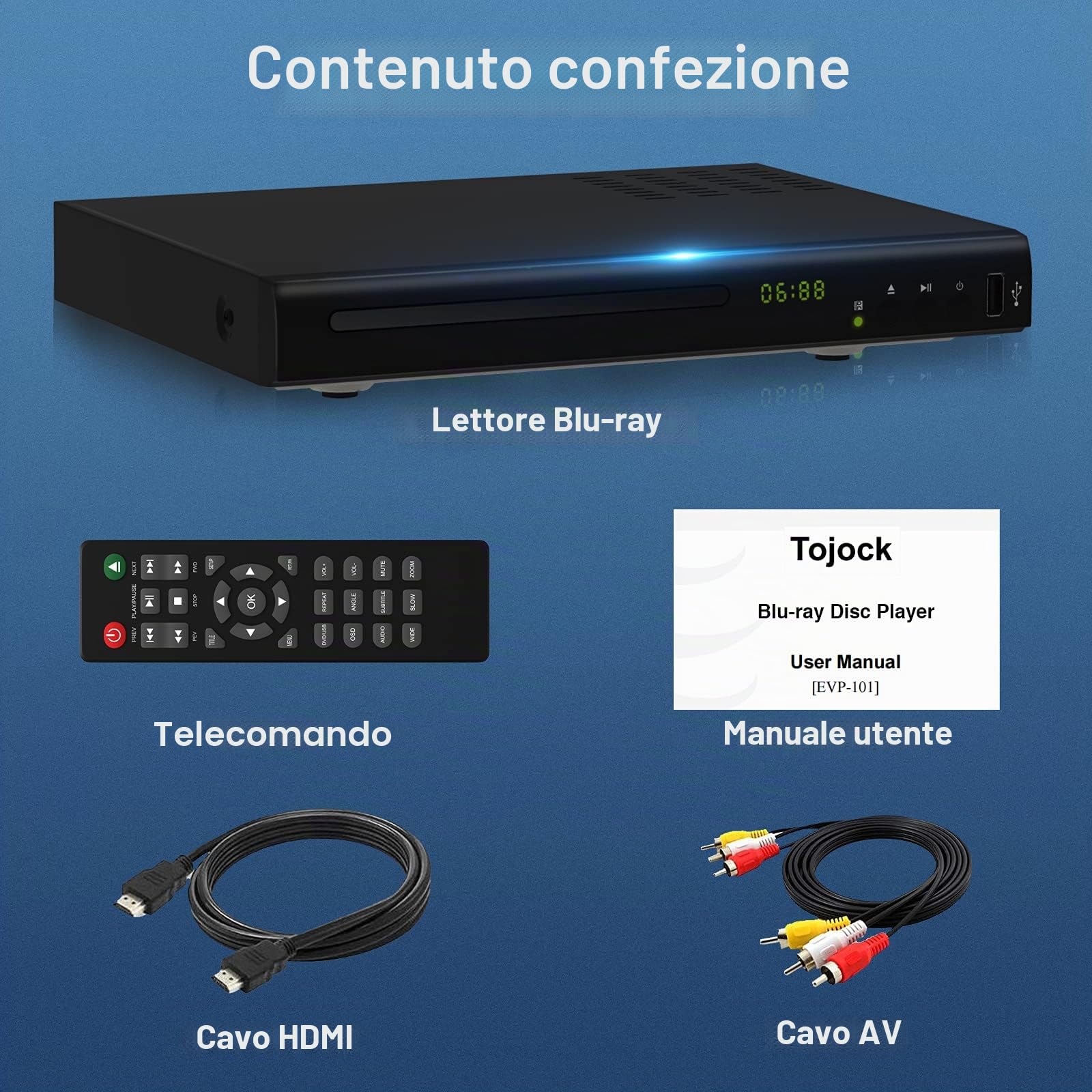 Lettore DVD Blu-Ray per TV, lettore dischi HD con cavi AV HDMI, Home Theater, lettore CD DVD integrato PAL NTSC con ingresso USB coassiale AV HDMI, supporto multi-regione, telecomando incluso