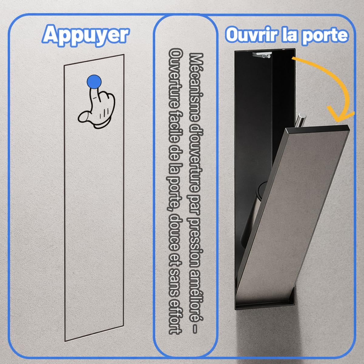 Porte-Balai WC encastré en Acier Inoxydable, Brosse Toilette Noire, Porte-Brosse WC encastrable en Niche Murale pour Salle de Bain (Noir Mat, 45 x 12 x 12.5 cm)