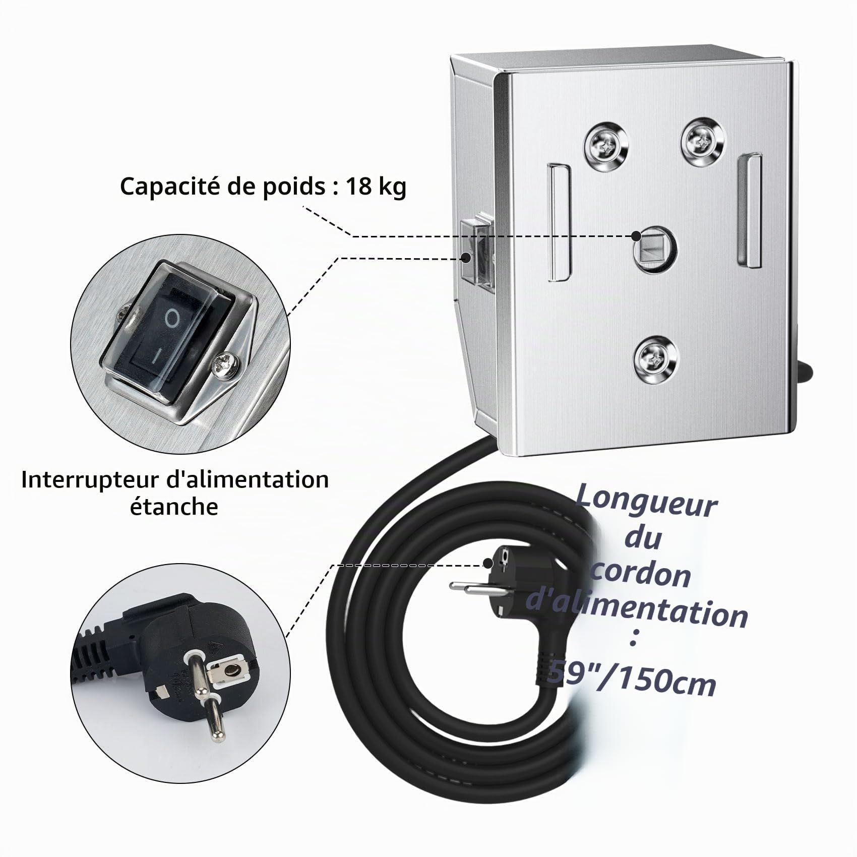 onlyfire 4W Moteur en INOX pour Tourne Broche Électrique de Barbecue | Capacité de Charge de 18 kg, 2-2.4 rpm, 220/230/240 V, 50/60 Hz, Moteur de BBQ pour Rôtissoire et Tournebroche