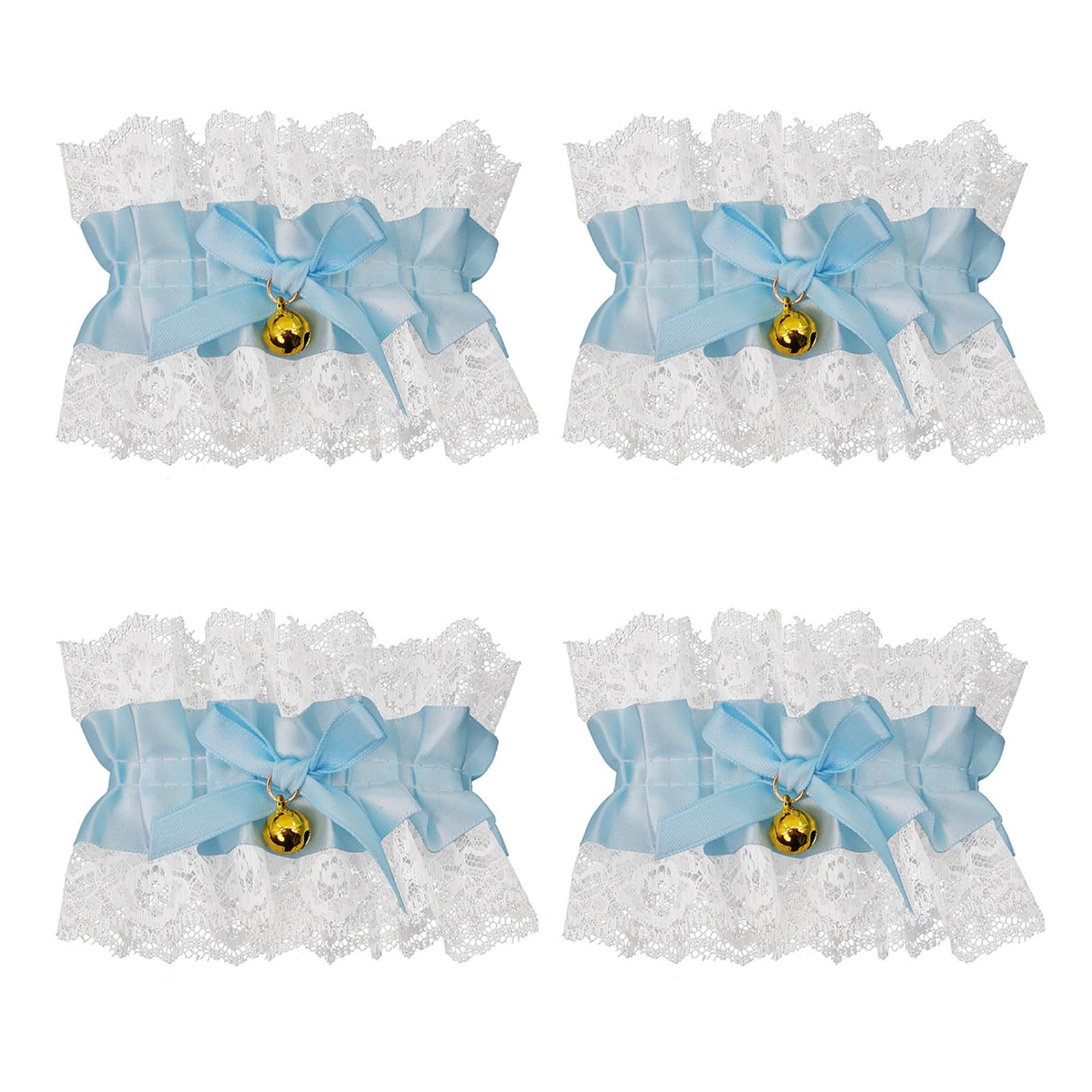 MICFENY 4Pcs Delicate Lace Trimmed Bows Charm Bracelet With Bells Decoration Anklet for Halloween Prom Masquerades