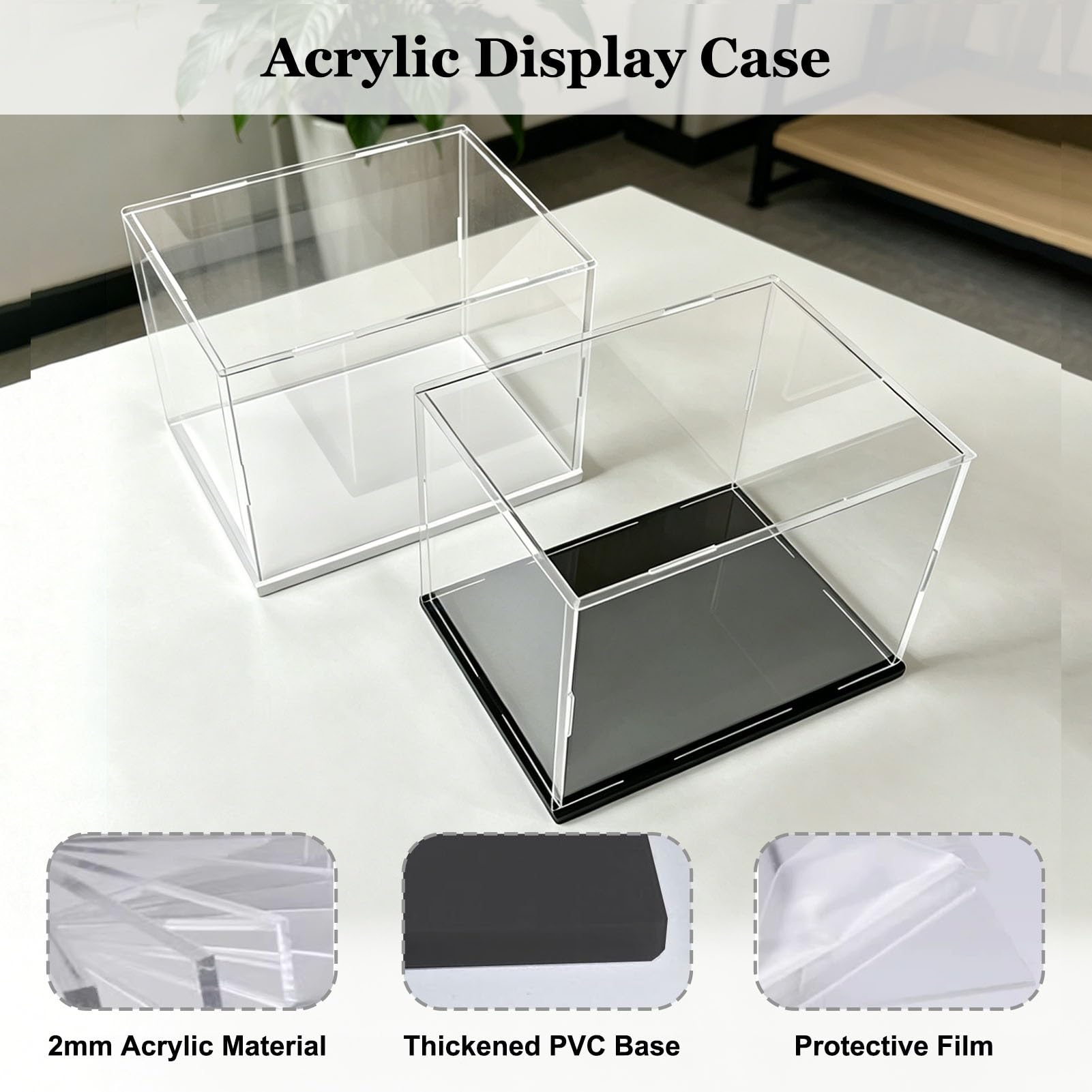 Vitrina Expositora Vitrina de Acrílico Transparente Extra Alta 80 70 60 50 cm, Cubierta Antipolvo de Acrílico Estrecha para Recuerdos, Cubo de Plástico Transparente(40x40x60cm(16x16x24in))