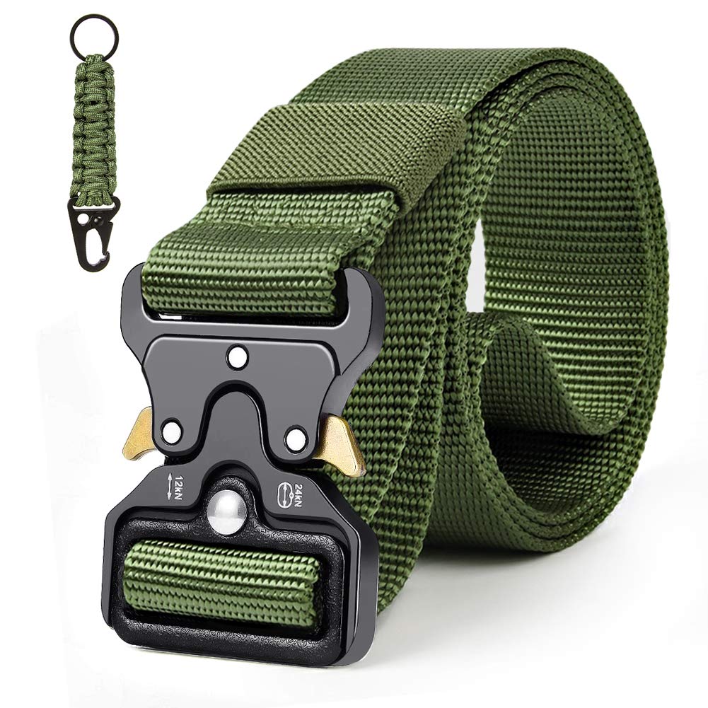 QhuiTactical Belt, Heavy Duty Mens Nylon Military Belt, Quick Release Metal Buckle Tactical Rigger Belt for Outdoor Sports Camping Fathers Day, 130 * 3.8cm