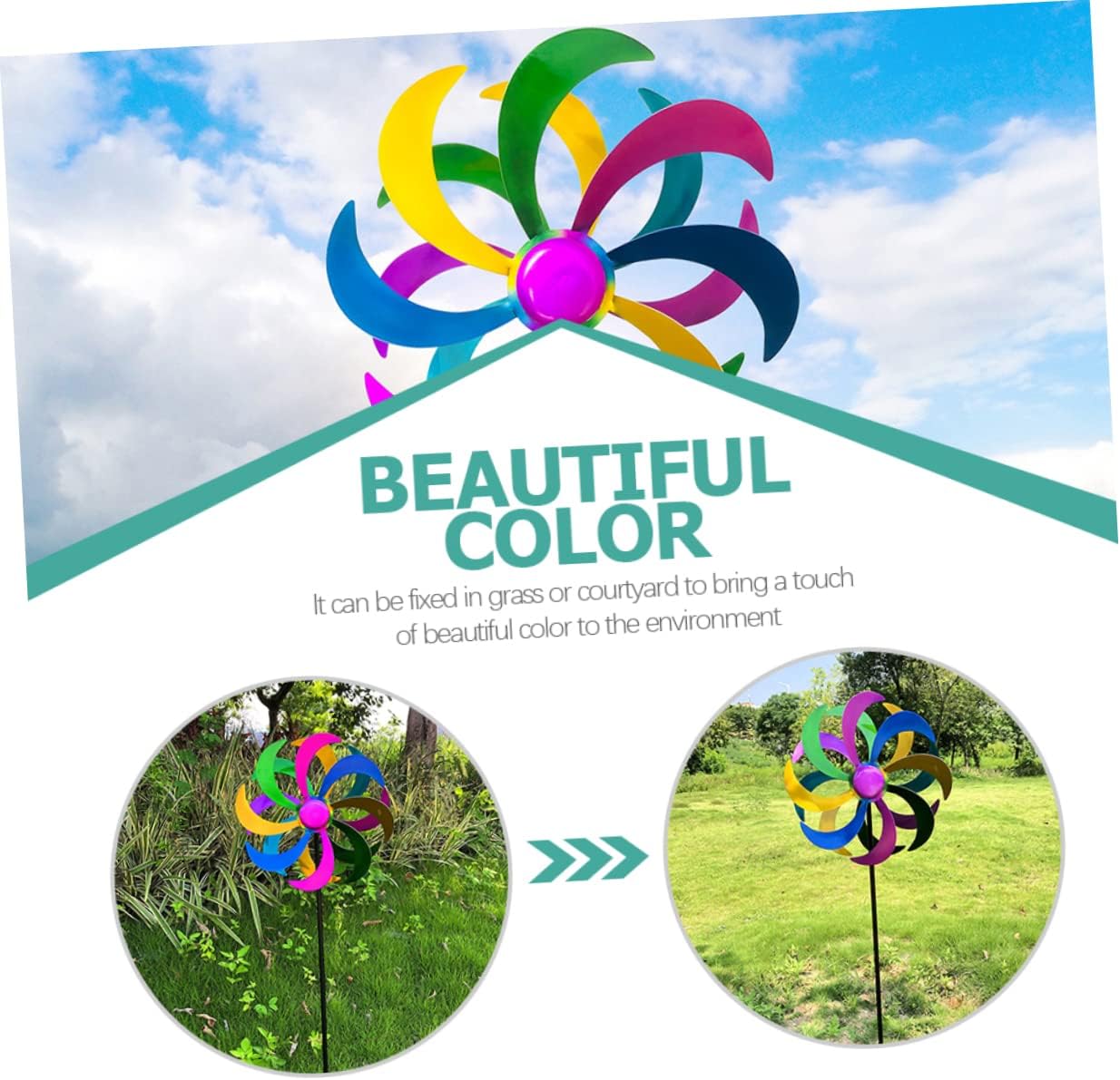 SUPVOX Outdoor Garden Windmill Decoration Rainbow Decor Wind Spinner Toy for Boys and Girls Iron Material Easy to Install Decorative Windmill for Patio