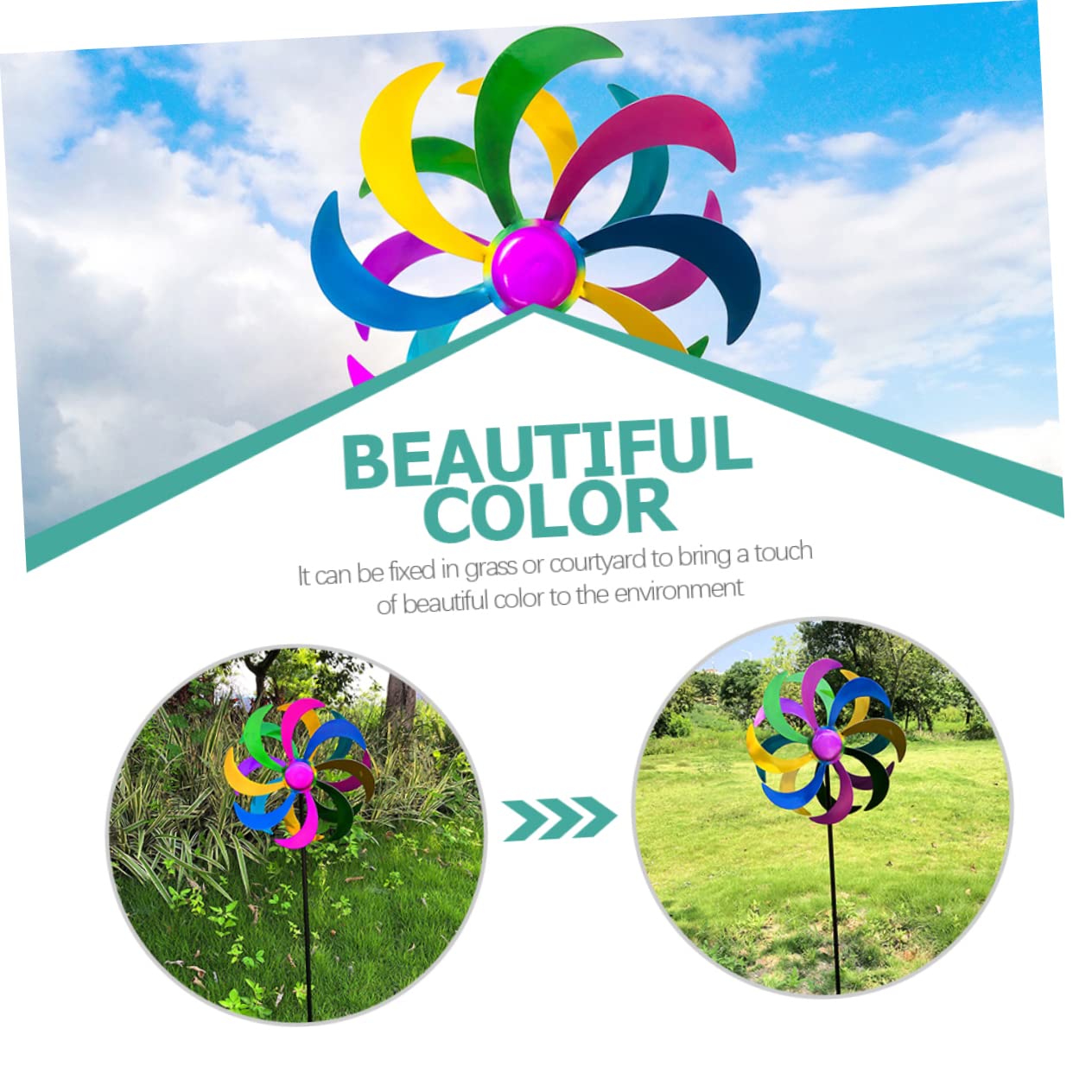 SUPVOX Outdoor Garden Windmill Decoration Rainbow Decor Wind Spinner Toy for Boys and Girls Iron Material Easy to Install Decorative Windmill for Patio